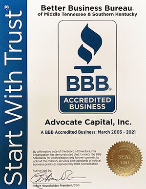 Advocate Capital, Inc. Rated A+ By Better Business Bureau For 17 Years