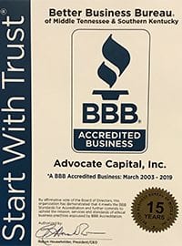 Advocate Capital, Inc. Celebrates 15 Years as Better Business Bureau Accredited Business