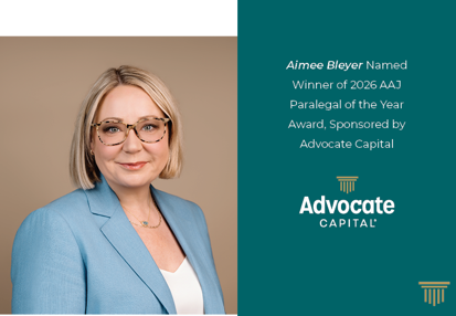 Aimee Bleyer Named Winner of 2026 AAJ Paralegal of the Year Award, Sponsored by Advocate Capital