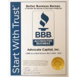 Advocate Capital, Inc. Rated A+ By Better Business Bureau For 16 Years
