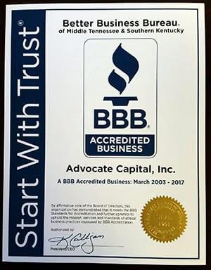 Advocate Capital, Inc. Rates A+ with Better Business Bureau®